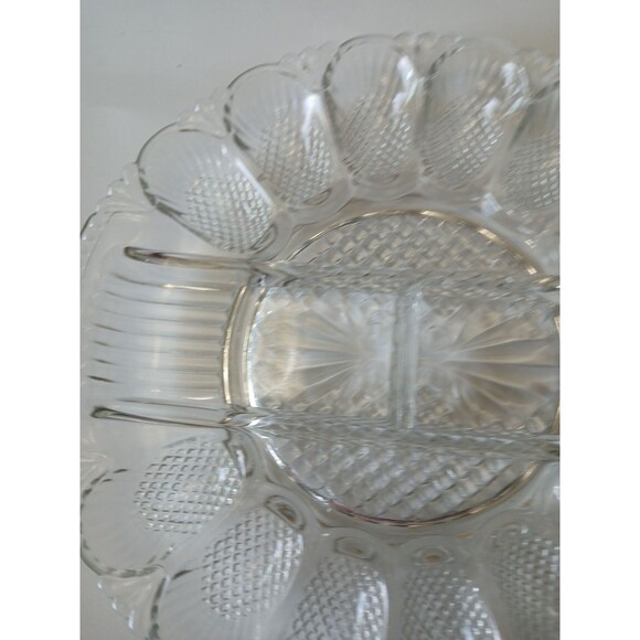 Vintage L. E. Smith Glass Deviled Egg Hors D'Oeuvres Serving Plate Platter - Picture 11 of 16